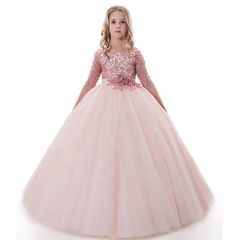 Розовые платья для маленьких девочек, длинное детское бальное платье из тюля, необычное вечернее платье для девочек