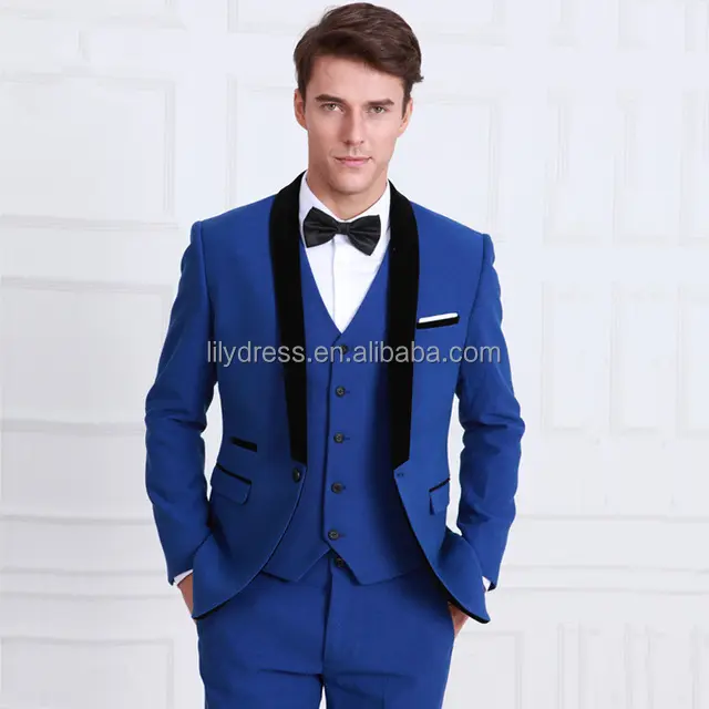 HD028 Tuksedo Pengantin Pria Satu Kancing, Tuksedo Pengantin Laki-laki Pernikahan, Pakaian Prom Tuksedo Pengantin Biru Royal (Jaket + Celana + Rompi + Dasi)