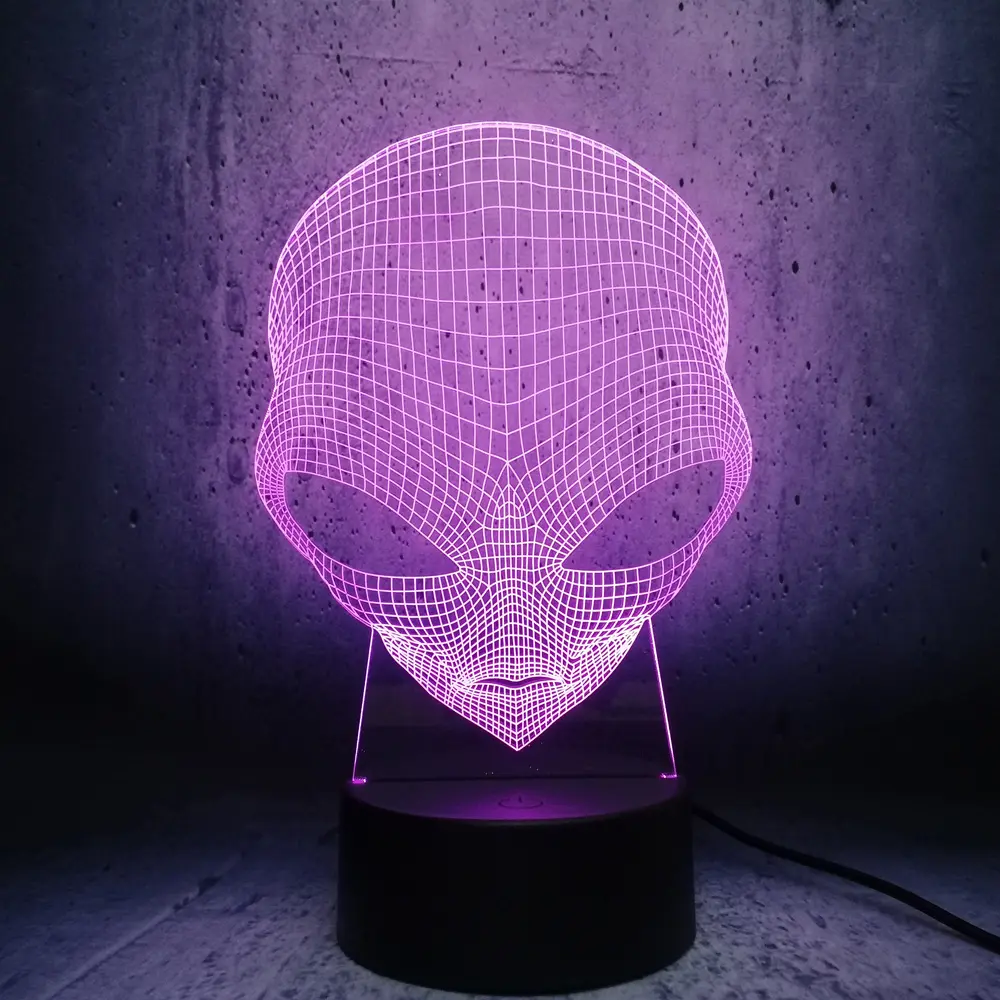 Alien Head 3D Lamp LED Lighting Illusion Cool Boy Bedroom Decor Table Night Light Kids Gift lava display teenager room decor