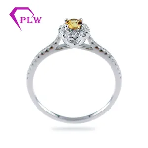 4mm center yellow sapphire stone 18k white gold halo ring with moissanite stones paved on shank
