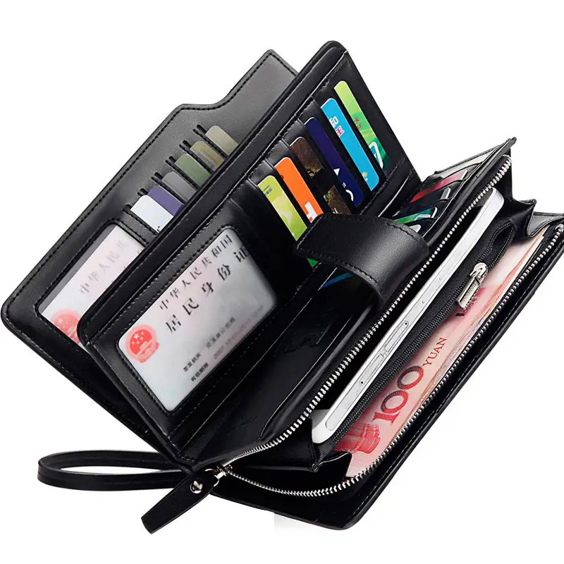 Hot sell Card Holder Multi Function Man Leather Long Wallet