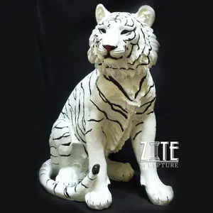 Animal Sculpture Decoration Life Size Fiberglass White Tiger Statue