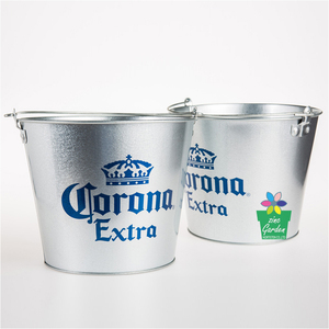 Bac à boissons rond en métal avec Logo personnalisé, seau à glace en fer-blanc léger avec poignée pour bière - Product Image 5