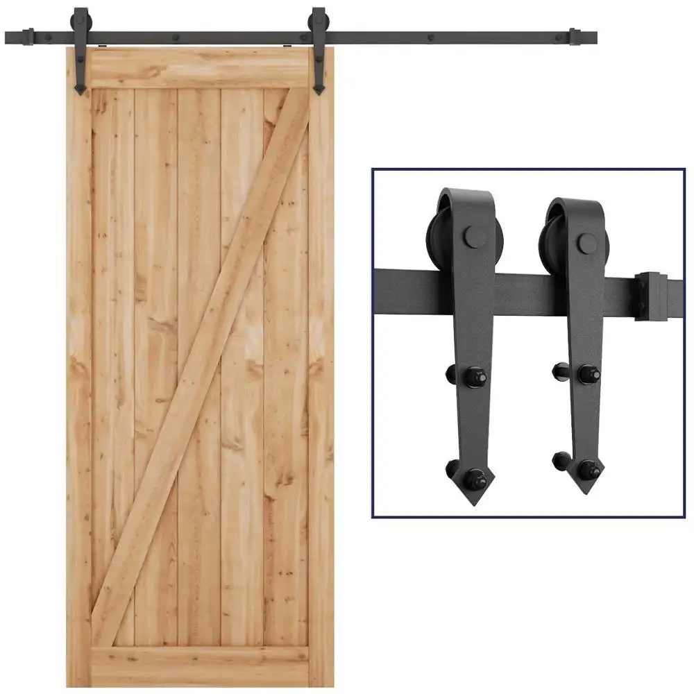 Trilho de rolo para porta de madeira, kit rústico, preto, clássico, deslizante, barril, porta de madeira, kit de equipamento para porta única