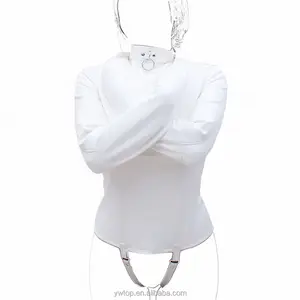 เสื้อแจ็กเก็ตสีขาวหนัง PU สำหรับผู้หญิง,เสื้อแจ็กเก็ตแบบตรงผูกเชือกทาสเกม BDSM สำหรับผู้ใหญ่