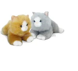 Bulu nyata manusia hidup kucing mainan mewah lucu boneka mewah lembut kuning dan grey kucing