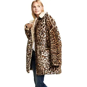 Abrigo largo de talla grande con estampado de moda, Animal de leopardo suelto, superventas, Chaqueta larga de piel sintética tejida de visón gruesa cálida para Invierno para mujer