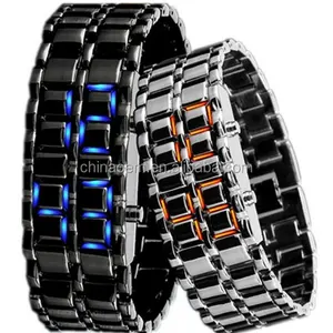 lot Fashion LED Iron Watches Women's Lovers Bracelet New Men's Lava Style Iron Samurai LED Metal Watch Wholesale