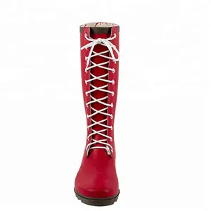 Longue wellington bottes de pluie en caoutchouc rouge en gros genou haute bottes