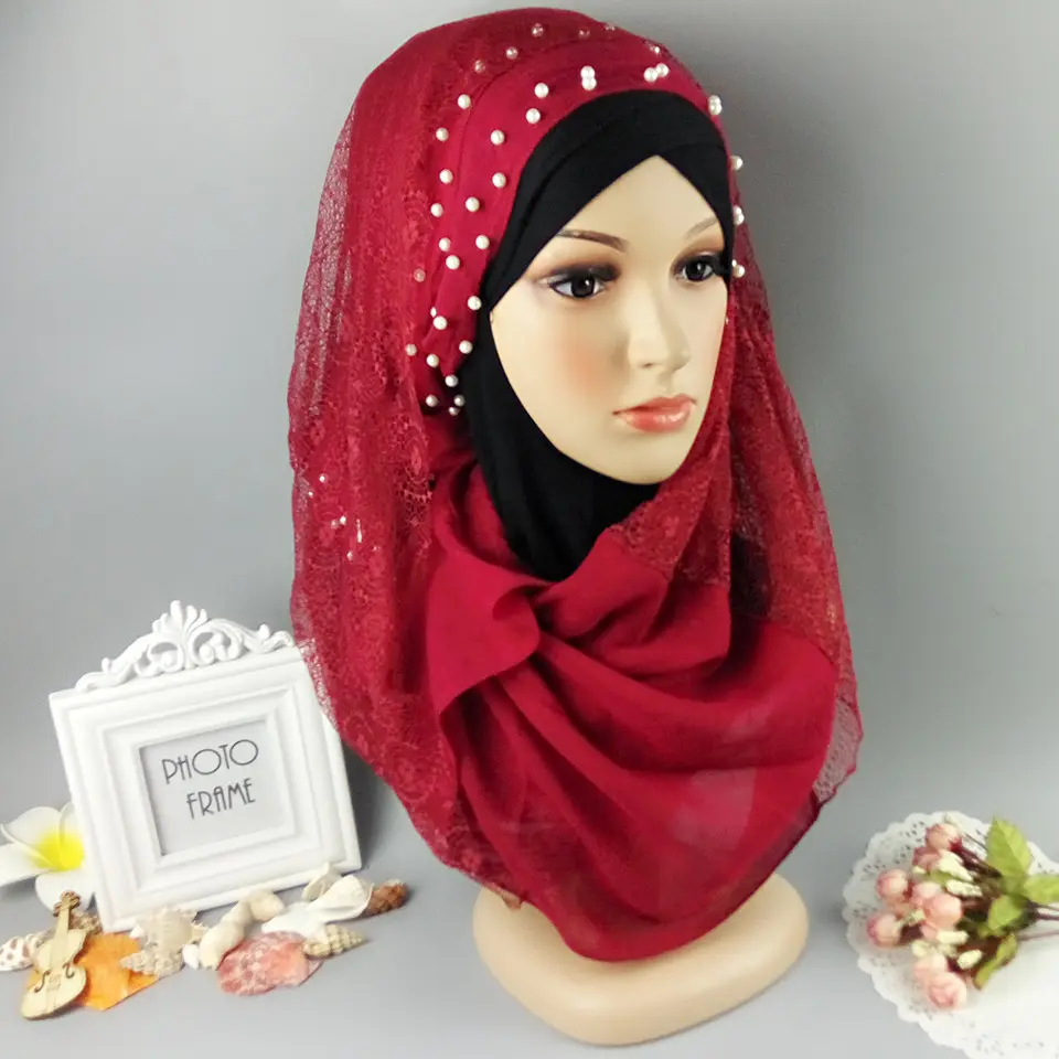<span class=keywords><strong>Écharpe</strong></span> Hijab en <span class=keywords><strong>coton</strong></span> malaisienne, pour femme musulmane, double dentelle, perles blanches, grande taille, nouvelle collection 2020