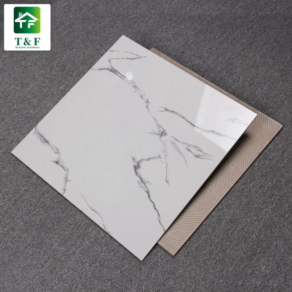 인도 60x60 가짜 흰색 bianco 대리석 바닥 타일 카라라 대리석 도자기 바닥 타일 화이트