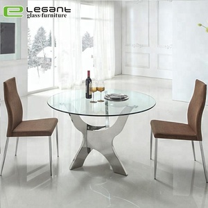 Mesa redonda moderna de vidrio templado con Base de acero inoxidable - Product Image 4