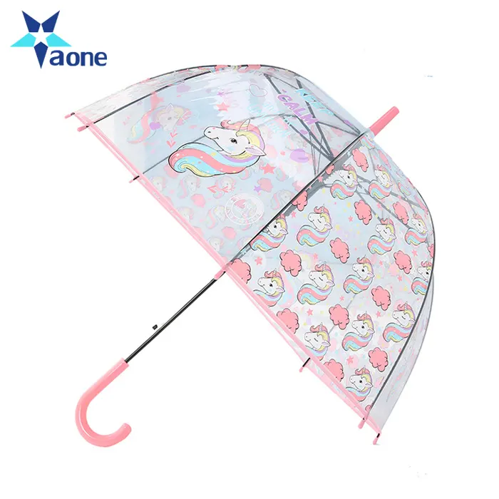 Paraguas transparente de mango largo para niños, sombrilla impermeable de dibujos animados