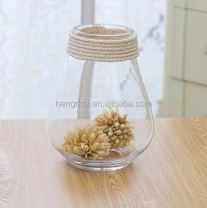 Vase en verre transparent bon marché pour la décoration de la maison et <span class=keywords><strong>terrarium</strong></span> en verre à fleurs géométrique avec bord en corde - Product Image 4