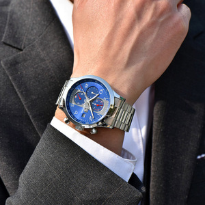 Orologio da <span class=keywords><strong>uomo</strong></span> al quarzo WJ-7654 BENYAR BY-5133M con cinturino in <span class=keywords><strong>acciaio</strong></span>, tre piccoli quadranti e lancette, impermeabile. - Product Image 4