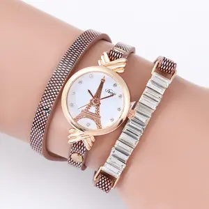 Duoyaブランド腕時計女性ファッションエッフェル塔クリスタル宝石用原石のブレスレット腕時計女性女の子クラシックヴィンテージレディー腕時計
