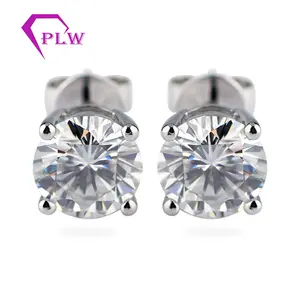 Provence Jewelry Woman Earring Synthetic Moissanite Diamond Setting 14k White Gold Earring Studs