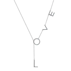Factory Cheap Fashionable long chain 925 silver love letter pendant necklace
