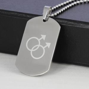 Collier pendentif en acier inoxydable avec double <span class=keywords><strong>symbole</strong></span> masculin LGBTQ Gay Pride Dog Tag - Product Image 2