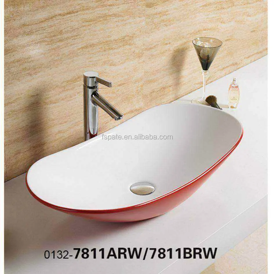 7811A Vessel forma di cui sopra bagno contatore di Ceramica di lusso di colore rosso barca di lavaggio del bacino