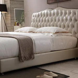 European style luxury bedroom furniture antique solid wood genuine leather twin king size hotel bed