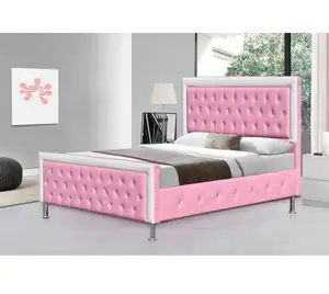 Good quality factory directly twin size pink velvet fabric bed for girl princess