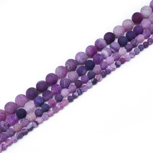 Natural Stone Jewelry 4mm 6mm 8mm 10mm 12mm Purple Frosted Effloresce Agate Stone Ball Beads Gem for Jewelry