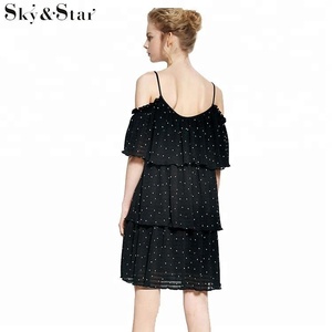 Más nuevo longitud de la rodilla <span class=keywords><strong>tres</strong></span> capas tela de lunares del vestido del hombro - Product Image 5