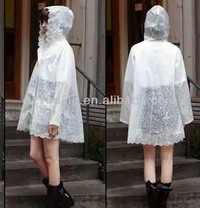 Top quality TPU lace sexy girls plastic pvc rain coat for women