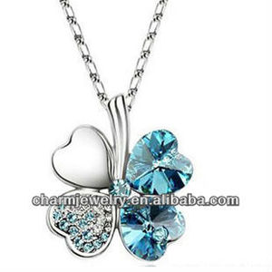 Rodio plateado de corazón de cristal trébol de la suerte colgante collar de la mujer para( pe- 002g) - Product Image 1