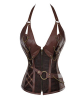 Gothique Steampunk Corset Corselet pour femmes, Corsage en acier désossé Bustier Corsage Plus Szie veste droite en cuir 100