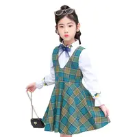 פופולרי סתיו חדש קוריאני אופנתי ארוך שרוולים חולצה חצאית שתי חתיכות פנסי קיץ עיצובים מסיבת ללבוש שמלת בנות ילדים 2019