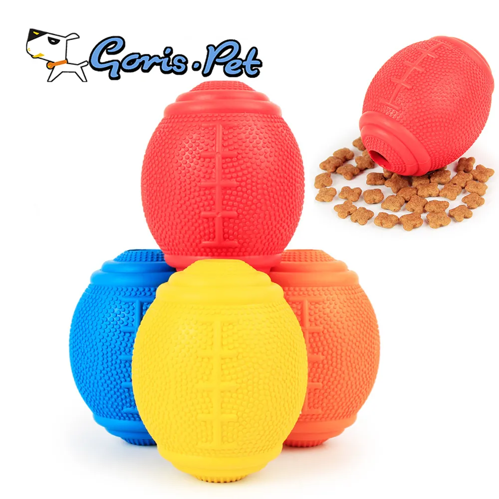 High Quality Rugby Shaped Rubber Dog Treat Toy Ball