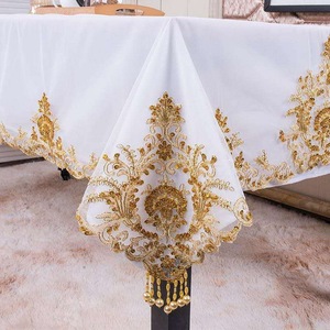Bianco natale <span class=keywords><strong>tovaglia</strong></span> ricamo organza <span class=keywords><strong>runner</strong></span> tavolo <span class=keywords><strong>con</strong></span> perline e paillettes - Product Image 2