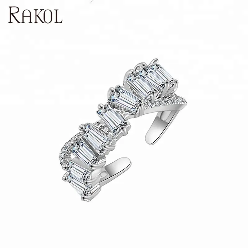RAKOL RP247 Luxury inlay crystal zircon White/Gold/Rose Gold Color copper open ring