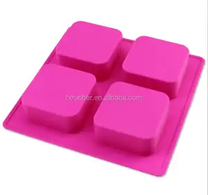 Vente en gros de 19*19*3cm 4 tasses de moules carrés à savon en silicone antiadhésifs de qualité alimentaire faits à la main