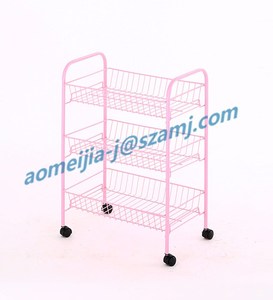 Poudre enduit <span class=keywords><strong>rose</strong></span> couleur quatre roues mobile simple fil panier étagère chariot - Product Image 5