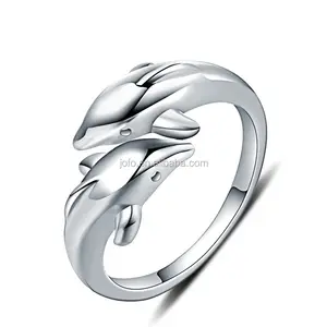 Anel de prata 925, joia com cauda de dolphin ajustável para abertura 925