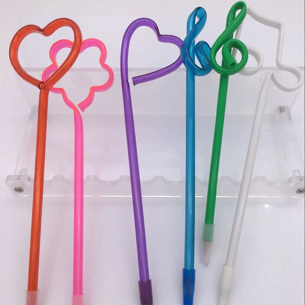 Music note Heart Shaped drinking Straw Plastic Ball Pen