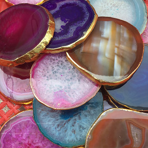 Polished Natural Agate Slices Large <strong>Crystal</strong> <strong>Coaster</strong> With Gold Rim for Wholesale - Product Image 3