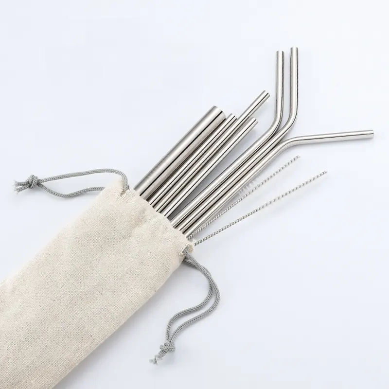 Eco friendly hot sale stainless steel wholesale metal drinking straws with bag customized logo reusable straw