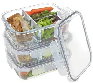 Divisor retangular para armazenamento de alimentos, recipiente para refeição de preparação de vidro e tampa de travamento, ziplock, armazenamento reutilizável, caixa de almoço para alimentos, 1 onça