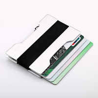 Dompet Minimalis Tipis dengan Klip Uang, Kantong Depan, Logo Kustom Grosir, Tempat Kartu Kredit Sederhana, Aluminium Emas, dan Tali Elastis
