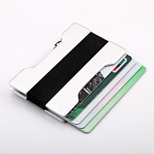 <span class=keywords><strong>Porte</strong></span>-cartes de crédit simple avec logo personnalisé en gros, poche avant, bande élastique en aluminium doré, pince à billets, portefeuille minimaliste fin - Product Image 5