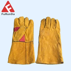 14 inches Cheap Golden cow split leather welding glove