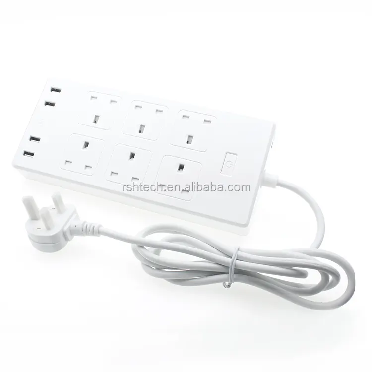 UK Smart Power Strip Smart Home Wifi Remote 6AC Outlets 4 USB Power Strip 13A Works with Alexa