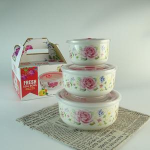 3 unids/set de cuencos crujientes de cerámica, ensaladera de cerámica fresca de porcelana, microondas, horno seguro con tapas de plástico - Product Image 2
