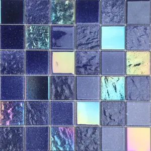 闪亮的彩虹色钴蓝色玻璃马赛克游泳池瓷砖泳池淋浴房喷泉HXK02-C