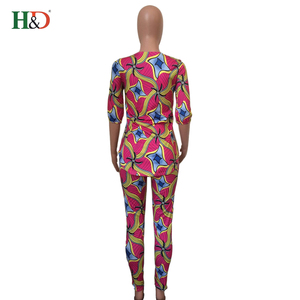 H & D Chaude Pantalon Chemise Couleur Combinaison Africain Cire Robes Styles En Vrac En Gros Vêtements Pour Vente - Product Image 2