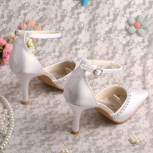 Signore Tacco <span class=keywords><strong>Punta</strong></span> <span class=keywords><strong>A</strong></span> <span class=keywords><strong>Punta</strong></span> Scarpe White Satin - Product Image 4